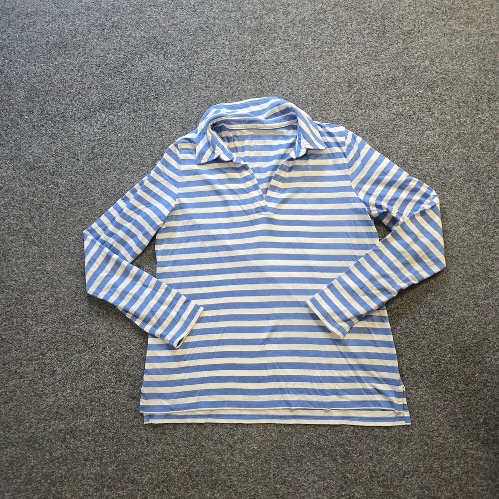 Talbots Top Womens Medium Blue White Striped V Neck Long Sleeve Casual Preppy